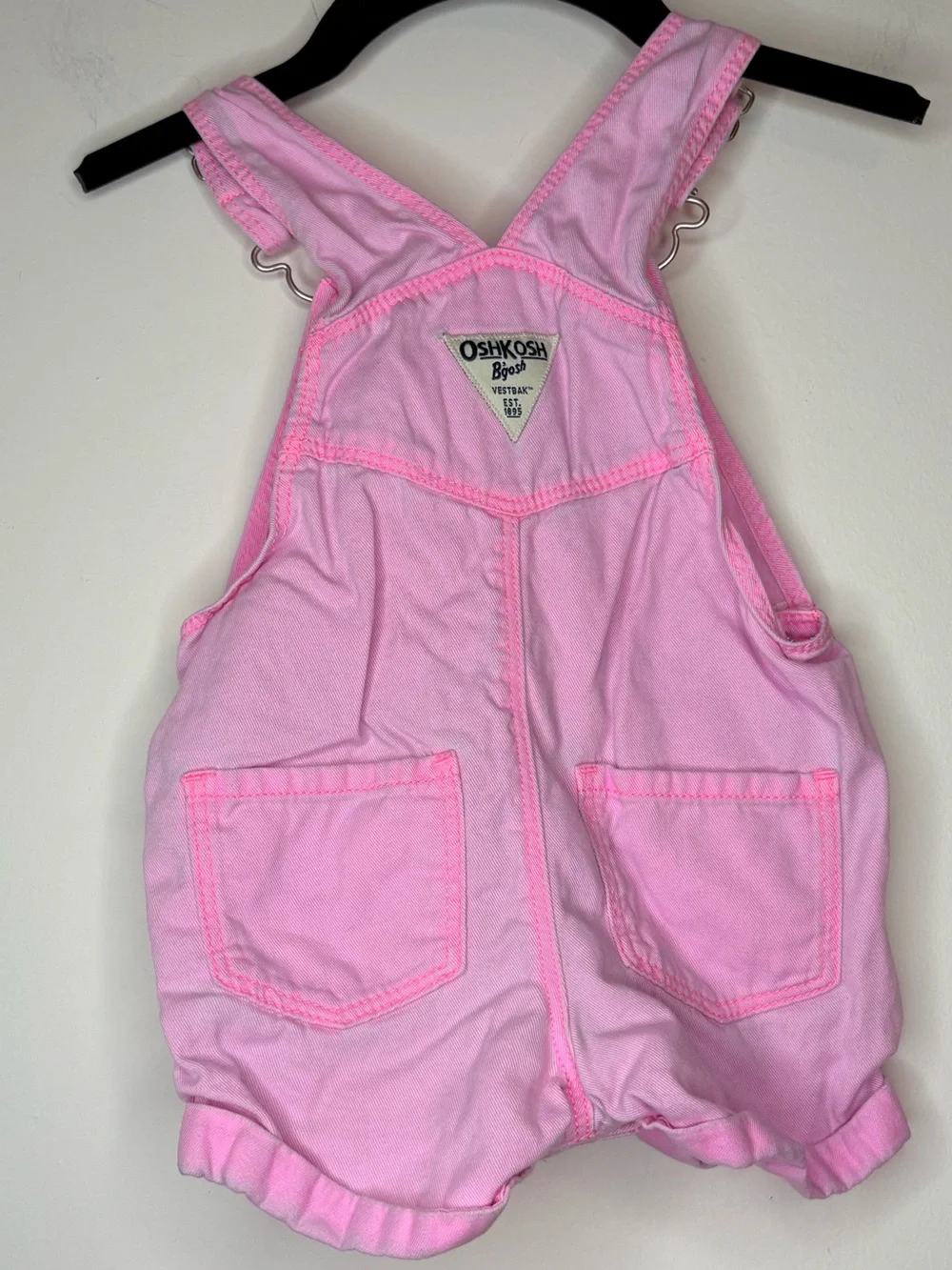 OshKosh B'gosh Pastel Pink Heart Short Summer Denim Overalls 12M
